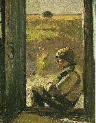 Viggo Johansen blinde- christian siddende i doren til sit hus oil painting reproduction